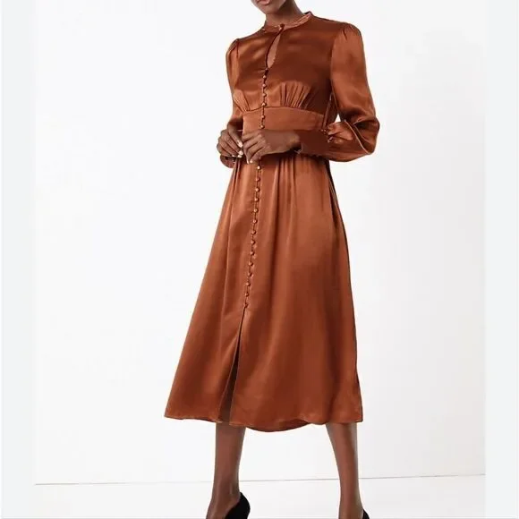 Marc & Spenser collection midaxi satin button down dress in bronse. - Picture 2 of 11